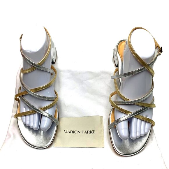 MARION PARKE Ramona Criss Cross Metallic Nappa Leather‎ Sandal  **NEW - Picture 10 of 11